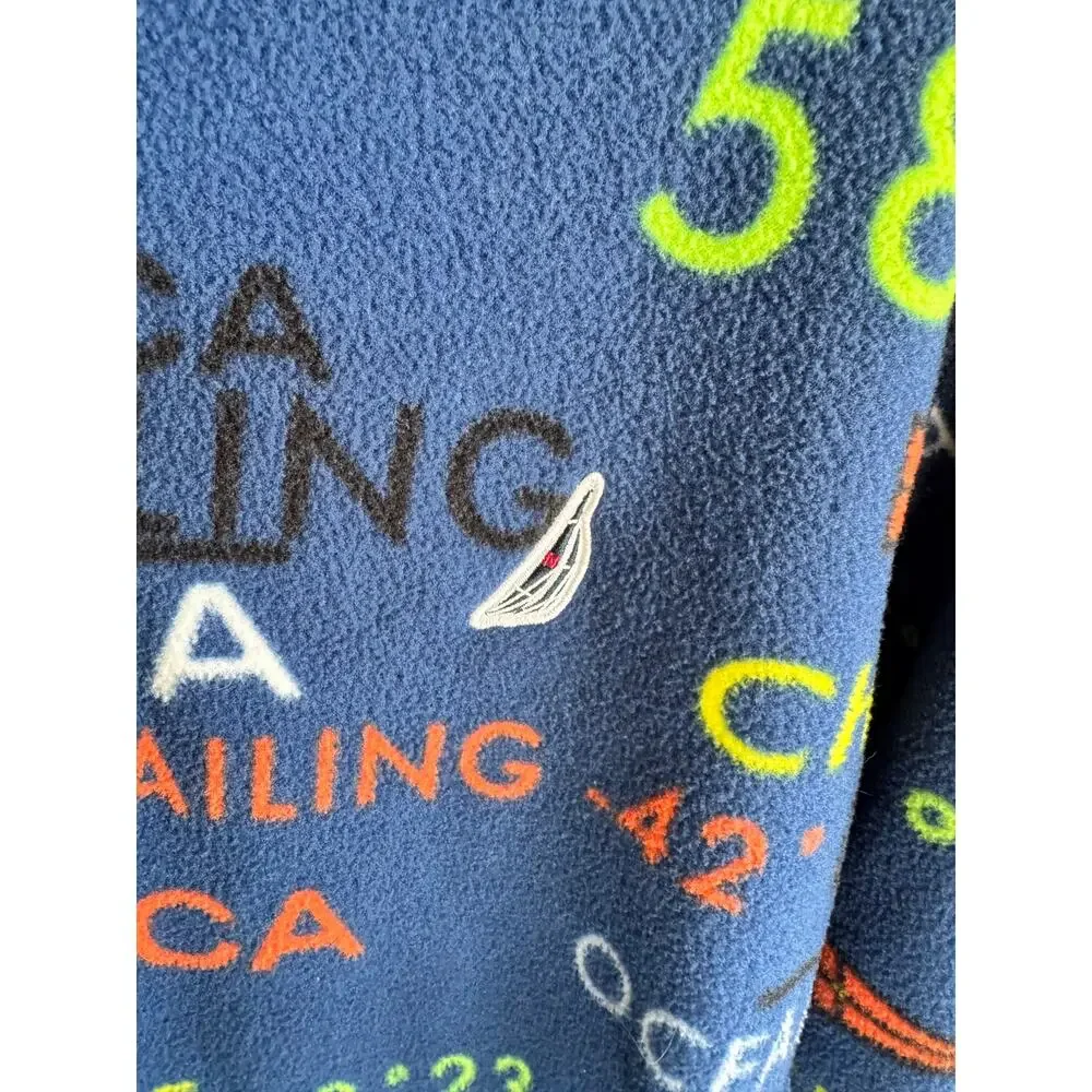 Nautica Mens Fleece Pullover Medium Blue Graphic 1/4 Zip Long Sleeve Sweater